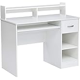ROCKPOINT Axess White Computer Keyboard Tray and Drawer Small Home Office Bedroom, Homework and School Studying Writing Desk 