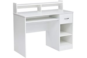 ROCKPOINT Axess White Computer Keyboard Tray and Drawer Small Home Office Bedroom, Homework and School Studying Writing Desk for Student with Storage