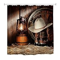 Goodbath Western Shower Curtain Set, West Rodeo Cowboy Boots and Hat Waterproof Stand Size Fabric Shower Curtains for Bathroom, 72 x 72 Inch, Vintage