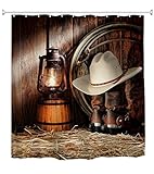 Goodbath Western Shower Curtain Set, West Rodeo Cowboy Boots and Hat Waterproof Stand Size Fabric Shower Curtains for Bathroom, 72 x 72 Inch, Vintage