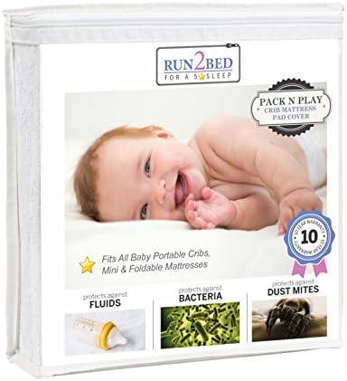 RUN2BED Pack N Play Crib Mattress Protector Cover 100% Waterproof Turkish Cotton Terry Cover Fits All Baby Portable Cribs, Play Yards and Foldable Mattresses (27x39x5)