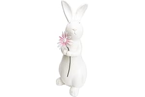 Lotus Hills Spring Easter Decorations, 13.2" Distressed Resin Easter Bunny with Pink Flower, Easter Gifts, Farmhouse Decorative Rabbit for Tabletop Mantel, Spring Garden Yard Décor