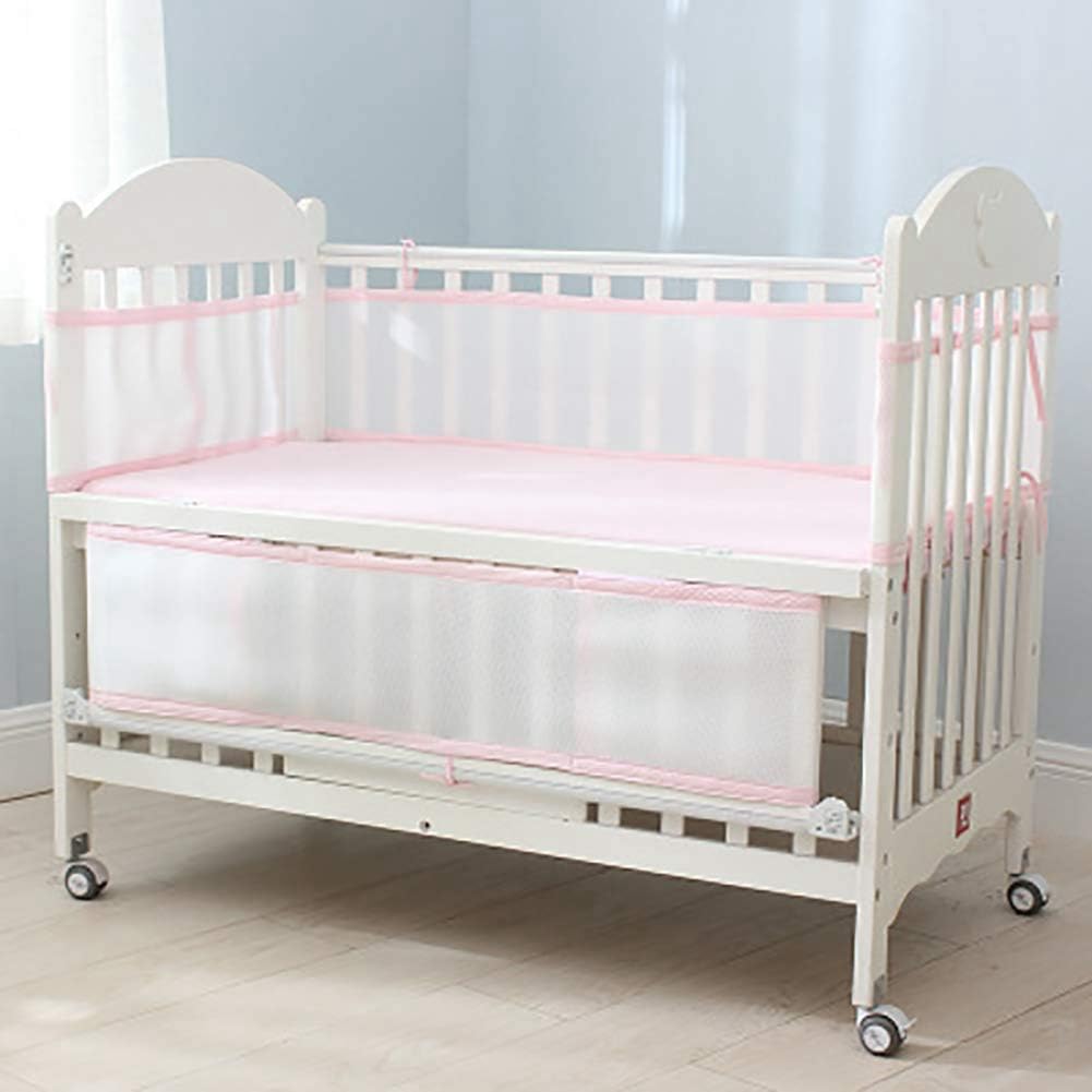 4-Sided Baby Breathable Crib Bumper,Airflow Safe 3D Mesh Crib Liner,Free from Entanglement Risk Design (Light Pink)