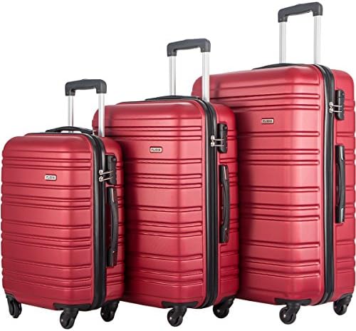 Flieks 3 Piece Luggage Set Lightweight Spinner Suitcase (Red)