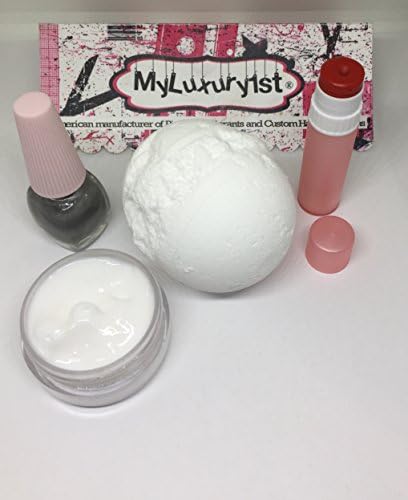 4 Couture Samples Silver Nail Polish, Moisturizing Bath Bomb, Red Tint Lip Balm, and Evening Primrose Lotion