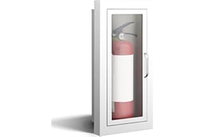 Zonon 1 Pcs Semi Recessed Fire Extinguisher Cabinet White Industrial Architectural Wall Cabinet, Door with Handle Version for 10 Pound Dry Chemical Fire Extinguisher
