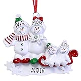 Family of 4 Snowman on Sled Personalized Christmas Ornament