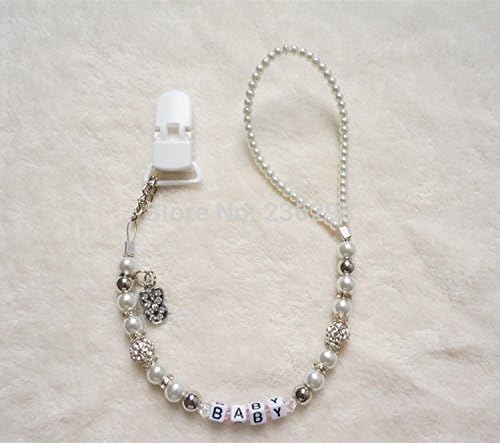 MIYOCAR Personalised -Any name Bling silver rhinestone pacifier clips/soother chain holder Dummy clip/Teethers clip for baby