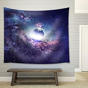 Universe Scene with Planets, Stars and Galaxies in Outer Space Showing The Beauty of Space Exploration. - Fabric Wall Tapestry Home Decor - 51x60 inches