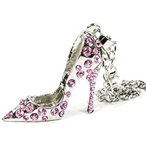 Silver Bling High Heel Shoe Mirror Car Charm Hanger Ornament Pink Rhinestones w/ Chain