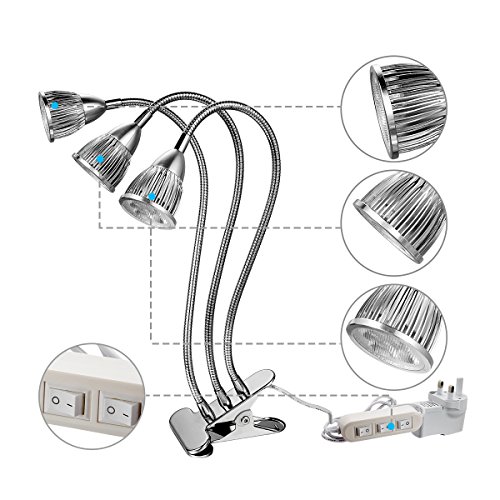Premium UARZT Triple Head LED Grow Light 15W LED Grow Lamp W/360 Adjustable Gooseneck LED Grow Lights high Yield for Indoor Plants, Plant Growing, Hydroponic Garden, Greenhouses, Gardening, Office - Thumbnail 3