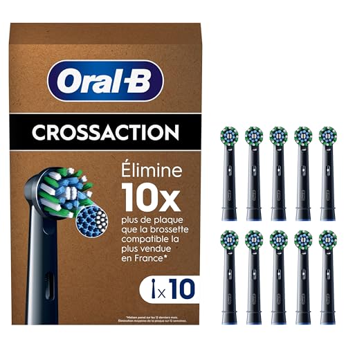Oral-B Brossettes de Rechange Cross Action, lot de 10, Noires – Recharges Brosse à Dents Électrique Pro, Filaments pour Eliminer la Plaque Dentaire, Emballage en Carton