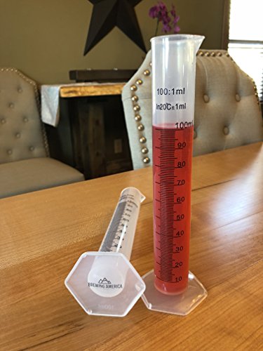Plastic Graduated Cylinder Flask Set - 100ml Science Test Tube Beakers, 2-Sided Measuring Lines - Printed and Molded Graduations (Pack of 2) - Thumbnail 2