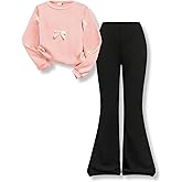 Voxikidio Girls 2 Piece Outfits Long Sleeve Butterfly Sweatshirt & Flared Pants Fall Clothing Set Size 7-12 Years