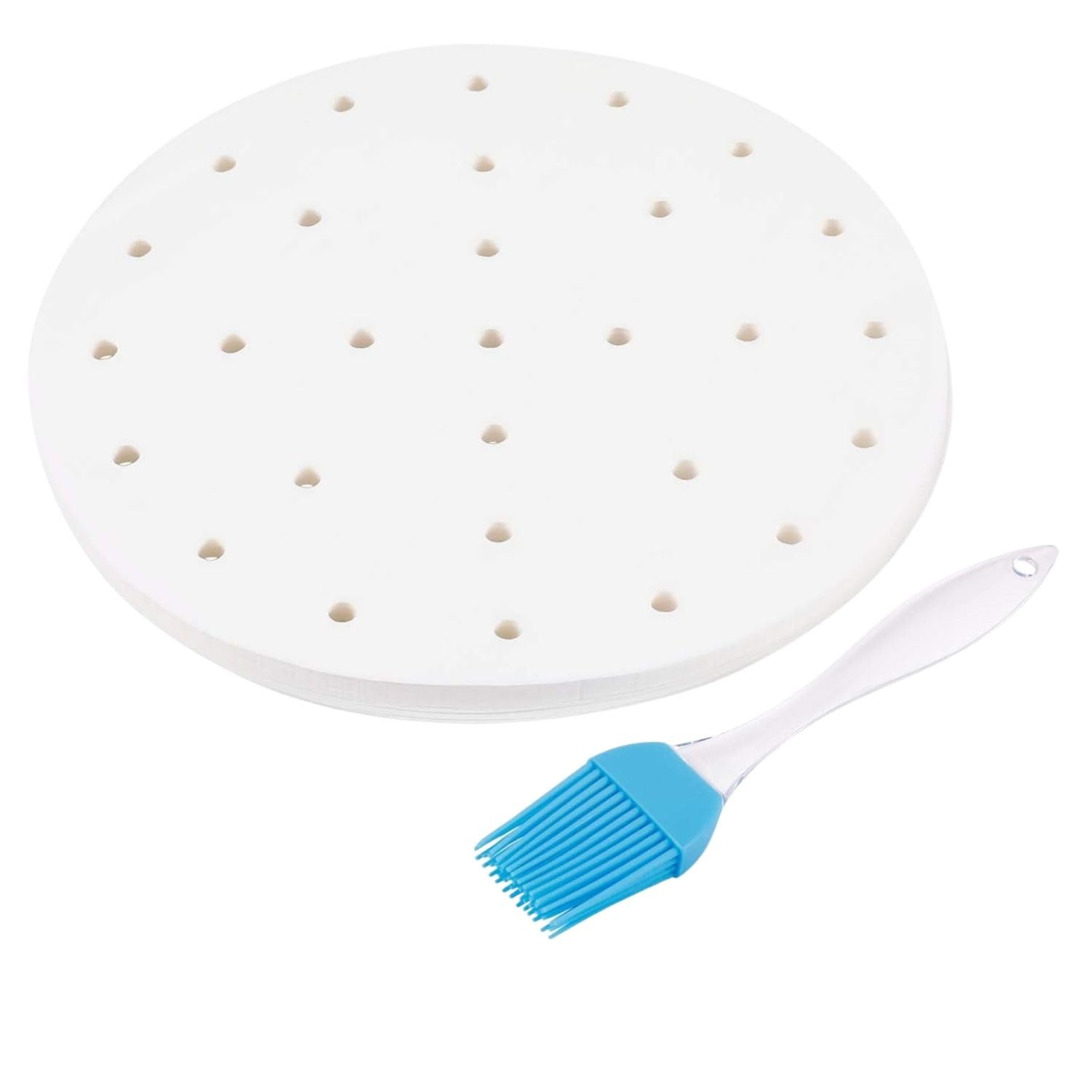 Flexzion 9 Inch Perforated Parchment Paper for Air Fryer Liners Round Unbleached 100 Sheets 5.3 5.8 QT AirFryer, Bamboo Steamer Basket, Baking Paper, Microwave, Oven Non-Stick Cooking