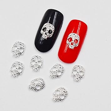 Silver Beleshiny 10psc New Silver Skull 3d Nail Art Decorations