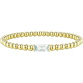 FUNEIA Birthstone Gold Beaded Bracelets for Women Non Tarnish Trendy Dainty 14K Gold Plated Cute Stackable Bead Stretch Friendship Bracelet Stack for Best Friend Couples Birthday Gifts Jewelry