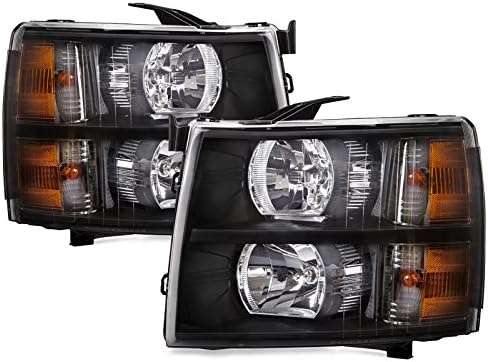 PERDE Black Housing Halogen Headlights Compatible with Chevrolet Silverado 1500 2500 HD 3500 Includes Left Driver and Right Passenger Side Headlamps
