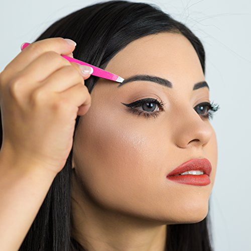 Precision Tweezers | Slant and Pointed | Tweezers for Eyebrows and Ingrown Hair | Tweezers Set | Perfectly Aligned Hand-Filed Tips For Ultra Precision | Effortless Plucking | For Men and Women | Pink