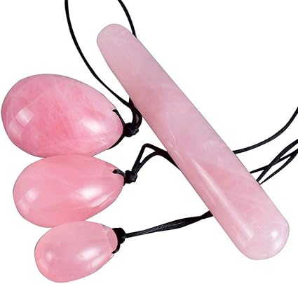 Amazon Co Jp 天然 石黒曜石 3ヨニ卵とマッサージスティック ドリル穴 ケーゲル運動 骨盤底筋トレーニング用のワックスなしのロープが含まれています Pink ホーム キッチン