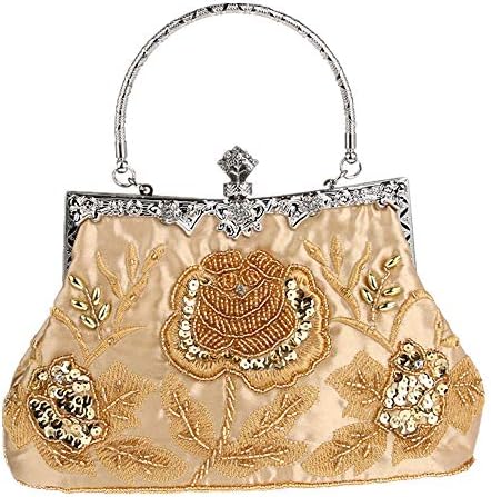 Guozi Women's Vintage Floral Beaded Clutch Exquisite Handmade Embroidery Wedding Party Prom Bag Fashion Beaded Sequin Crossbody Evening Handbag