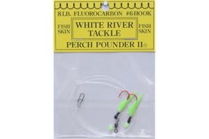 J Deez White River Tackle Perch Pounder II Fishing Hook Rig, 1 Pc, Size 8, 6, 4, Fish Skin, Ready for Weight/Sinker & Live Bait