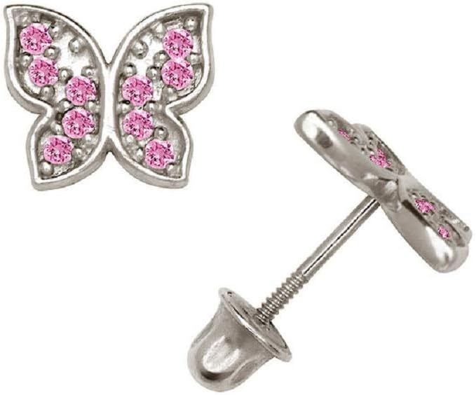 Gomesjewels 0.25 Ct Created Round Cut Gemstone 925 Sterling Silver 14K White Gold Finish Butterfly Shape Stud Earrings for Women's & Girl's