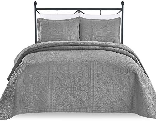 Luxe Bedding 3-Piece Oversized Quilted Bedspread Coverlet Set (Full/Queen, Spring/Gray)
