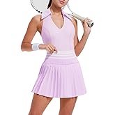 Two Piece Tennis Skirt Set for Women Racerback Color Block High Waisted Pleated Golf Outfits