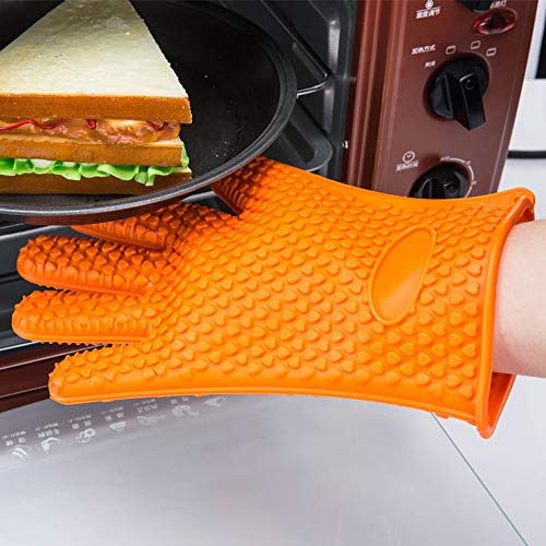 YellRin Oven Mitts Silicone Heat Resistant BBQ Grilling Gloves for Kitchen Cooking Baking Barbecue Potholder