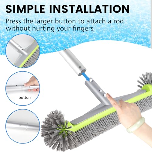 LALAGO Pool Brush, Pool Cleaning Brush, Brush Head with 175 cm Aluminium Handle, Cleaning Brush for Cleaning Bottom, Wall Brush for Swimming Pool (with Handle)