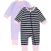 Teach Leanbh Toddler Baby Boys Girls 2-Pack Pajamas Cotton 2 Way Zipper Long Sleeve Footless Romper Sleep and Play