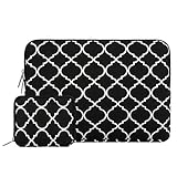 Mosiso Quatrefoil Style Canvas Fabric Laptop Sleeve Bag Cover for 14 Inch Notebook Computer Ultrabook with Small Case, Black