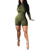 Sprifloral Women's Long Sleeve One Piece Bodycon Short Pants Jumpsuits Rompers High Neck Sexy Tights