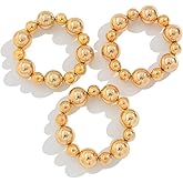 DZSYJKTM 3Pcs Chunky Gold Large Beaded Bracelets Set Stackable for Women Trendy, Exaggerated Silver Big Round Ball Beads Bracelet Stretch Elastic Chain Jewelry Gift