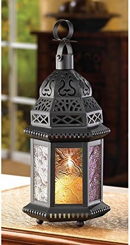 Candleholders Lanterns Pair Of Moroccan Style 10.25" CANDLE LANTERN Pressed Glass Blue Amber Red Green Clear ...