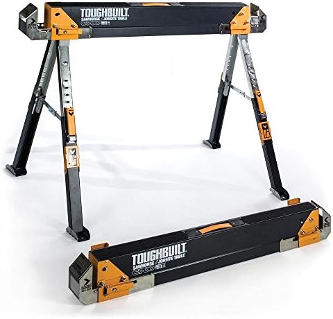AmzH Heavy-Duty Steel Saw Horse and Jobsite Table Adjustable Height (25-32 in.) and Width (39.9-45.9 in.) – 1300 lb. Capacity (2-Pack)