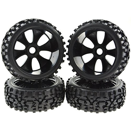 Rowiz Black 1:8 RC Tyre Tires Box Grain& Plastic Wheel Rim Off-Road Buggy Replacement Pack of 4