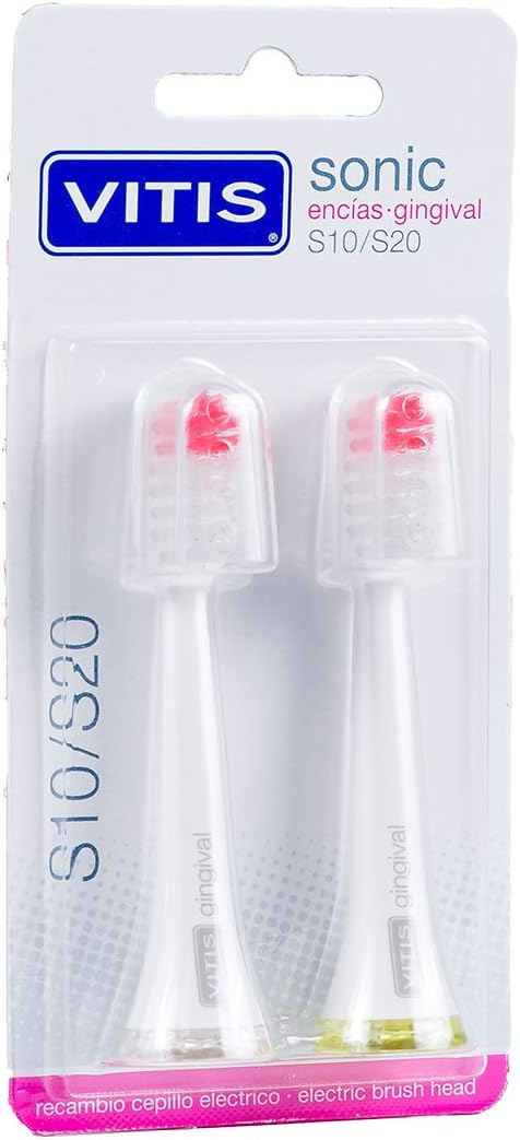 Vitis, Replacement Electric Brush Sonic S10/S20 Gingival Vitis, Standard, Black, 2 Unit, 1, Black/White, 2 count (Pack of 1)