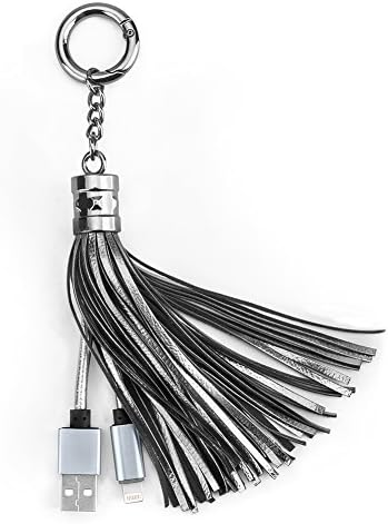 Ecoloring iPhone Charger, Leather Tassel Key Chain USB Lightning Cable Portable for Apple iPhone iPad iPod (Silver Grey)