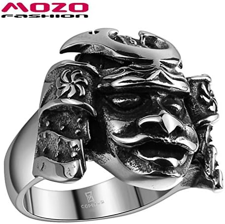 GemMart Jewelry New Men Jewelry Stainless Steel Vintage Mask Ring Japanese Bushido Samurai Helmet Warrior Punk Biker Ring for Men MGMYR154