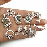 Tinksky 40pcs DIY Jewelry Hanging Marine Animal Alloy Accessories Pendant Hippocampus Dolphin Fish Crab Shells Frog Pendent for Crafting, Christmas Gift