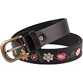 gofidin Women's PU Leather Waistband Casual Flower Embroidered Decoration Ladies Belt Versatile Fashion Retro Belt