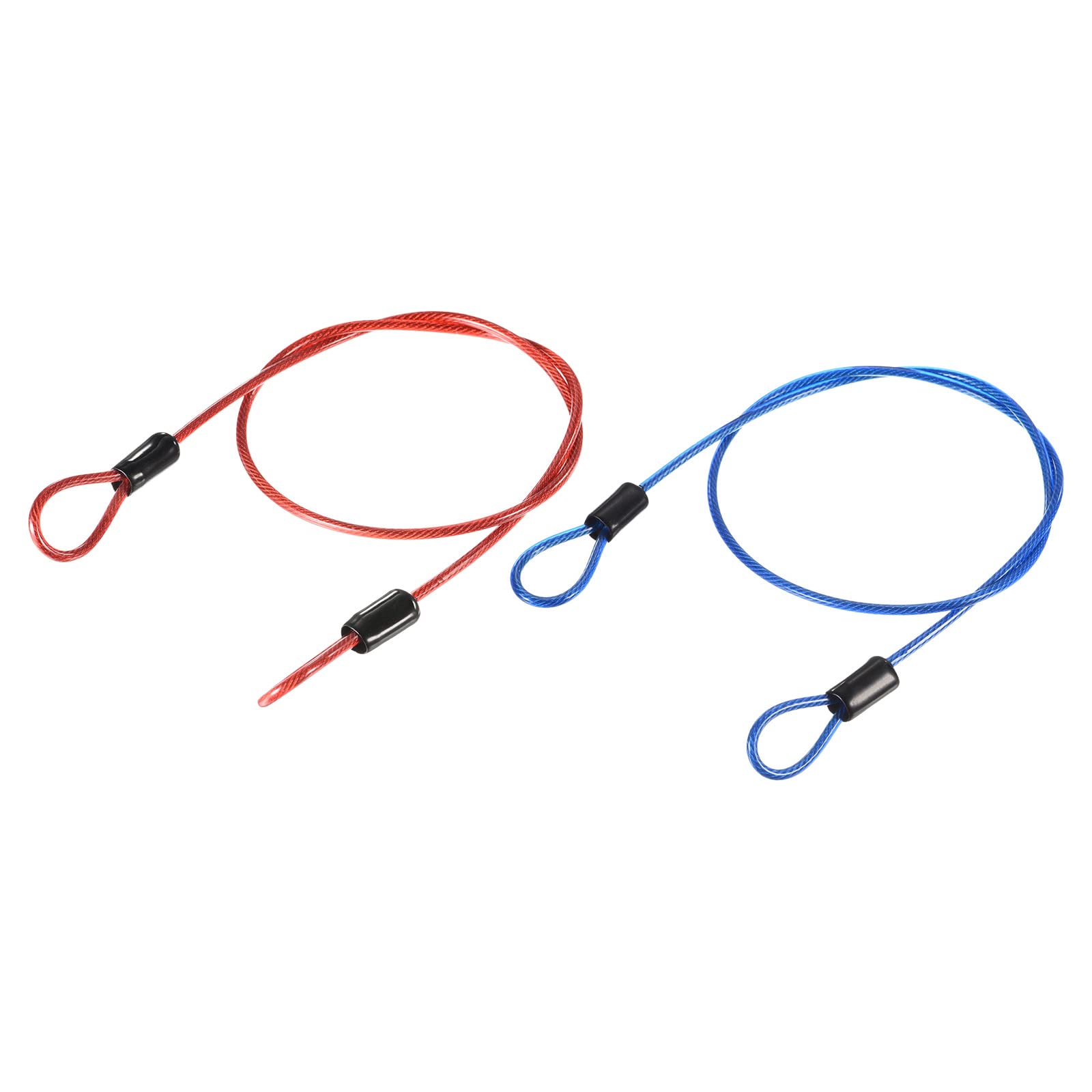 M METERXITY 2 Pcs Security Cables - Plastic Coated Steel Locking Rope Apply to Outdoor/Bicycle/Travel (2.5mmx0.5m, Blue + Red)