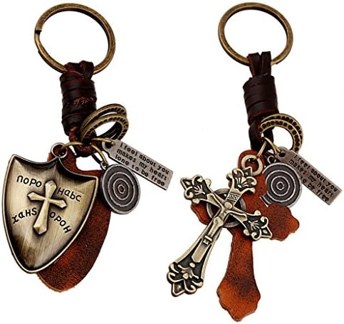 [Pack of 2] Key chains Key Ring for Christian,Punk Style Leather Car Key Holder Accessories Good Gift for Best Friends by Codear