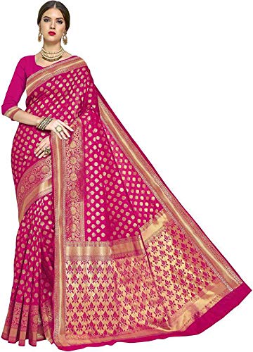 Womens Kanchipuram Art Silk Saree With Blouse Piece (Pink)