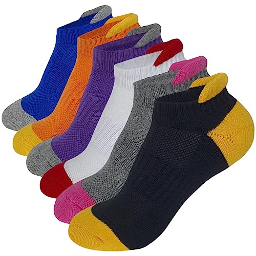 KONY Women’s 6 Pairs Thick Ankle Socks – Cushioned Cotton Athletic Running Socks Breathable Mesh Heel Tab, Size 6-9