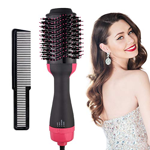 One Step Hair Dryer and Volumizer, Hot Air Brush Blower Dryer Brush Hair Straightener & Curly Hair Styler Salon Oval Comb for All Hairstyle (1000W 110V) - Red