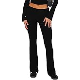 Fawjsais Flare Leggings for Women Skinny Fold Over Leggings Bootcut Yoga Pants Low Rise Sweatpants