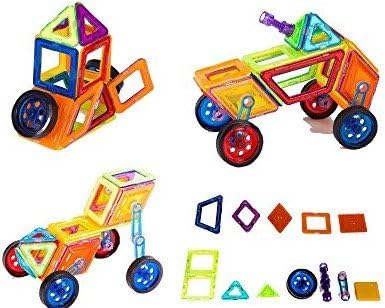 Kiddi-Klix Magnetic Building Blocks Toy.Top 46 Pieces Play Set For Kids. 8 Different Shape Tiles+Car Wheels+BONUS Storage Bag
